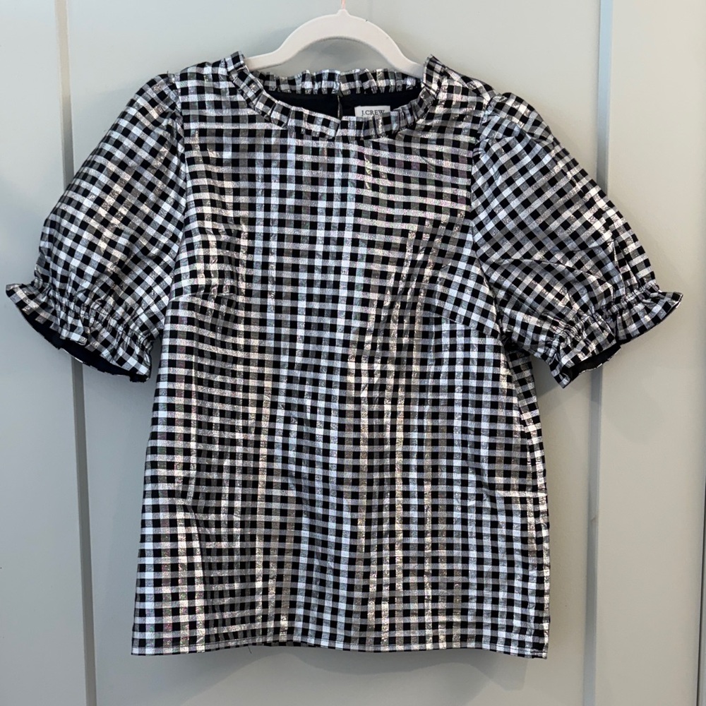 J. Crew Black and White Checkered Blouse